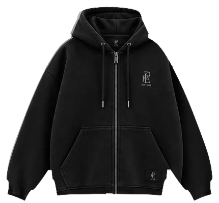 PALMY black zip-up hoodie, front view