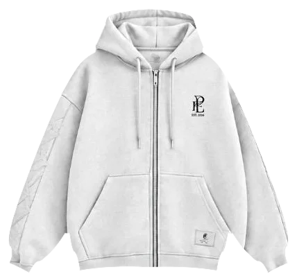 PALMY white zip-up hoodie, front view